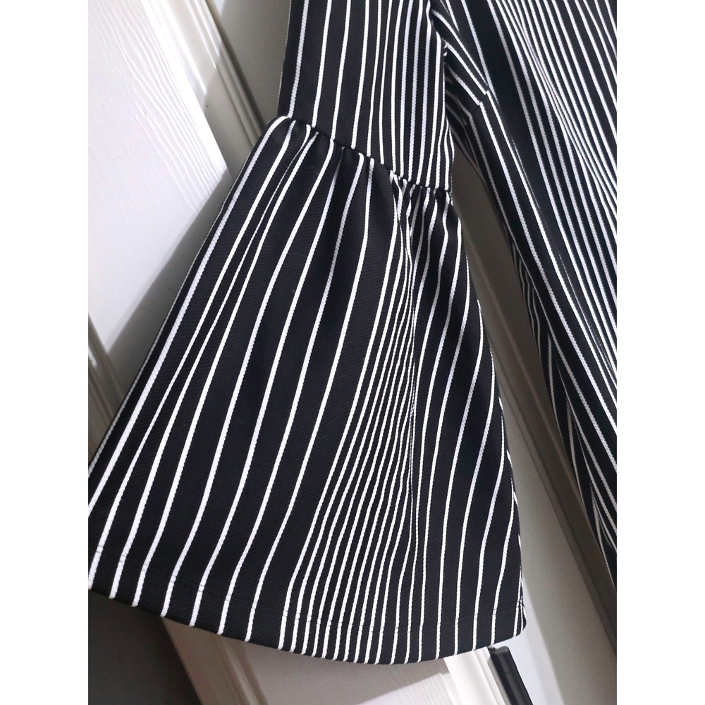 New York & Company Women's Striped Bell Sleeve Shift Dress Black White Xl - Picture 4 of 10